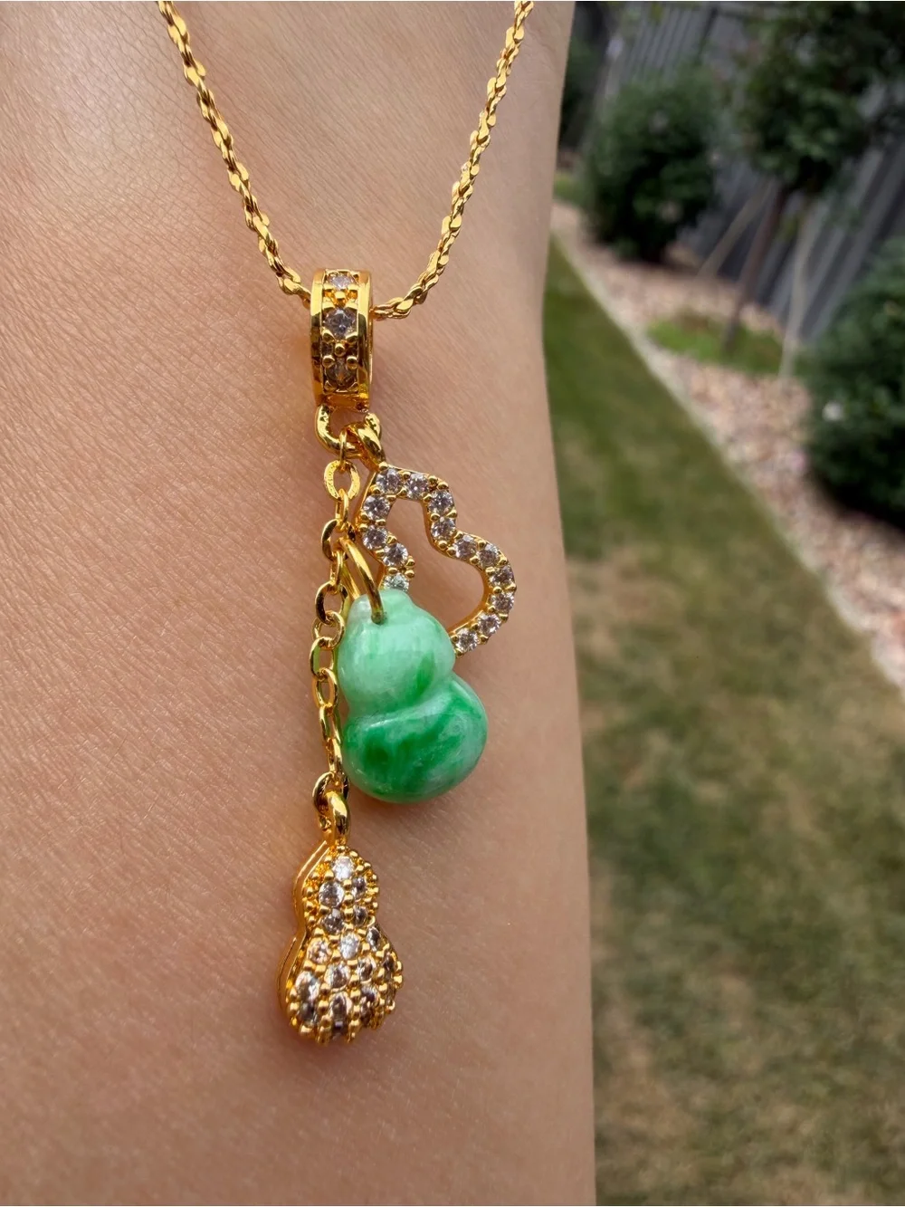 Handcrafted Natural Type A Vivid Sun Green Jadeite Gourd (Wu Lou) Pendant